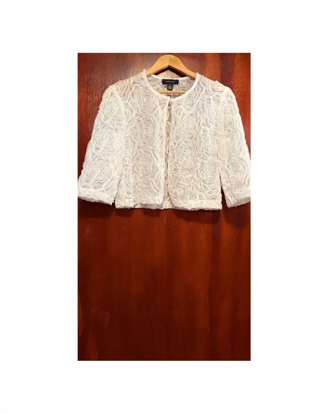 R&M Richards White Floral Lace Cropped Jacket